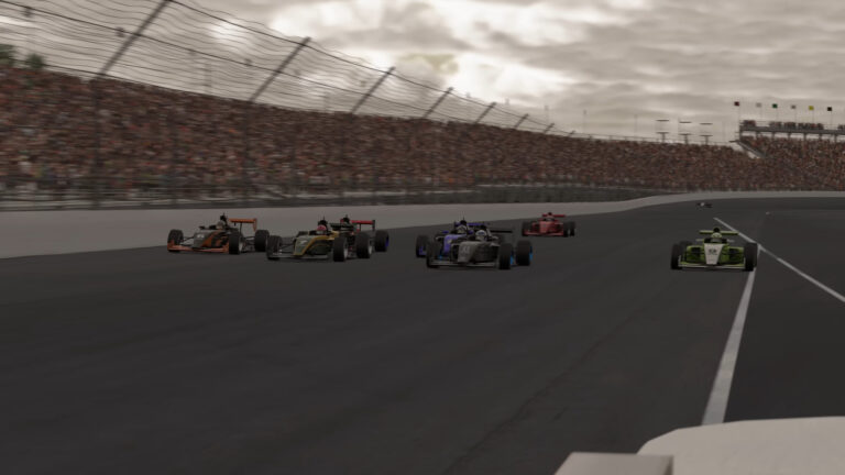 iRacing Indianapolis 500 2026 IndyCar battle at Indianapolis Motor Speedway