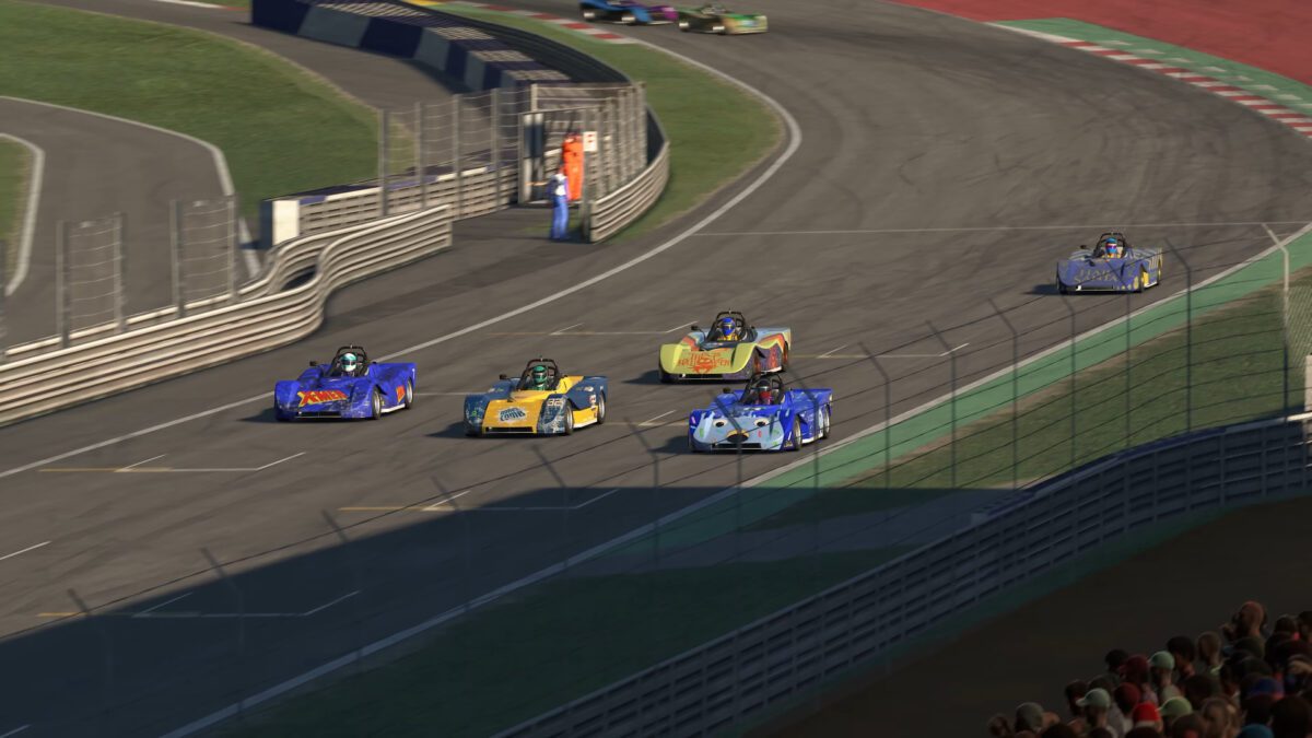 iRacing cars racing wheel to wheel during an intense battle on track. The iRacing security issue on July 22 took the service offline for four hours.