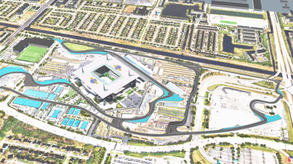 Prototype Miami Autodrome track layout in iRacing with multiple circuit routes visible.