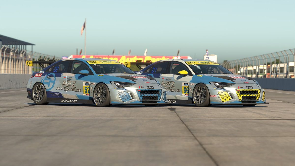 Audi RS3 LMS Gen2 TCR dual car lineup at Long Beach in iRacing