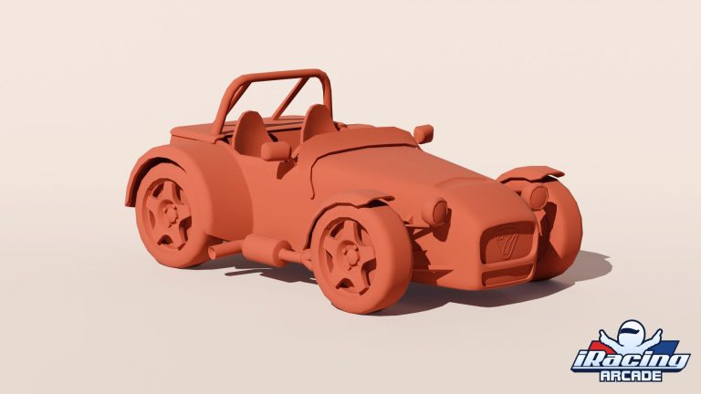 Caterham 7 clay model render for iRacing Arcade showing the iconic open-top sports car