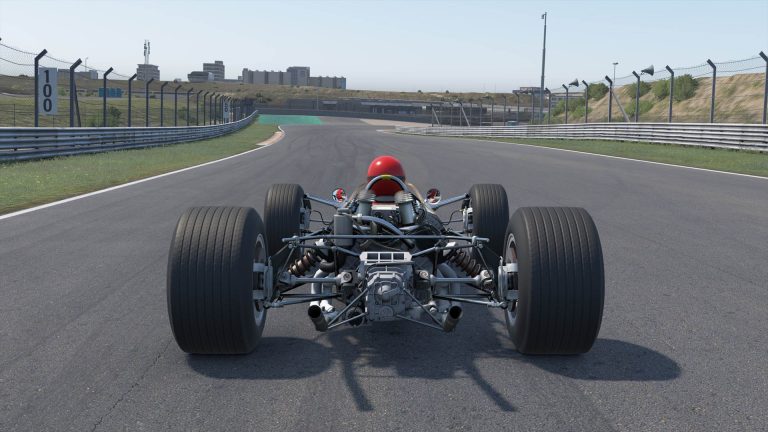 Lotus 49 Formula car racing in rain conditions in iRacing