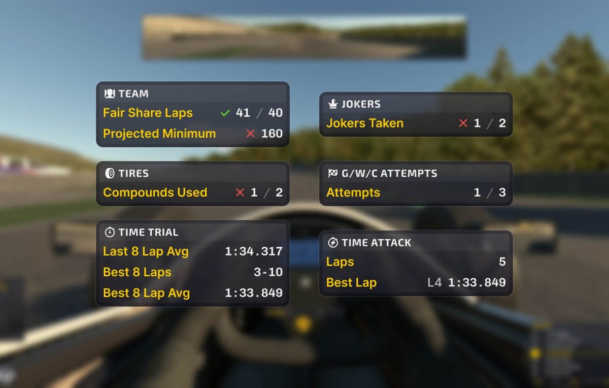 New Session Rules Widget in iRacing Season 2 2026 showing driver change and tire rules