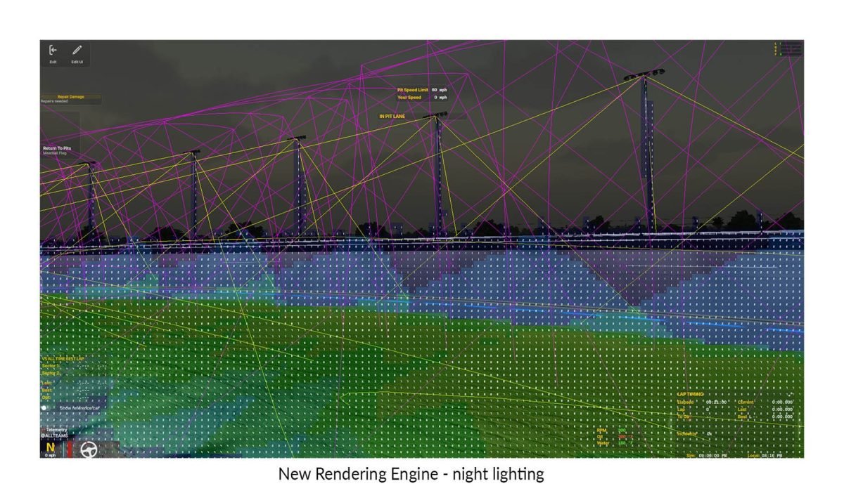 iRacing Spark graphics engine night lighting development screenshot