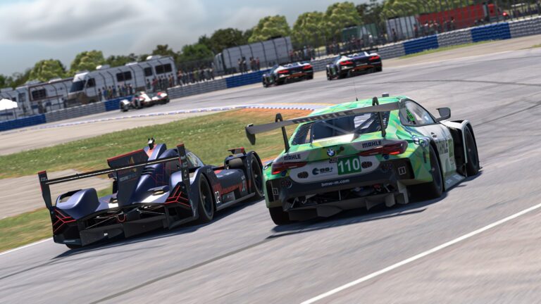 iRacing cars battling side by side at race start — key moment for clean racing technique