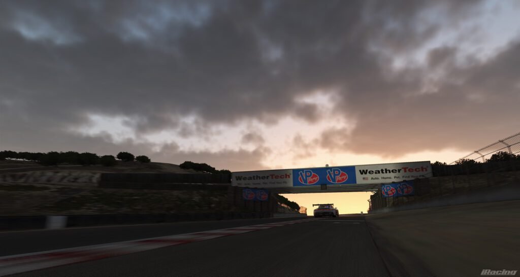 WeatherTech Raceway Laguna Seca in iRacing where the AZOM SimHub plugin gives MOZA users full control over haptics and telemetry feedback