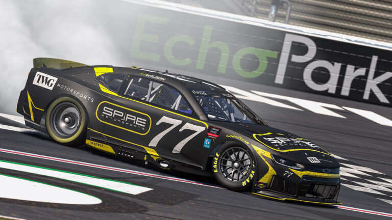 Steven Wilson celebrates victory at EchoPark Speedway in the 2026 eNASCAR Coca-Cola iRacing Championship Series