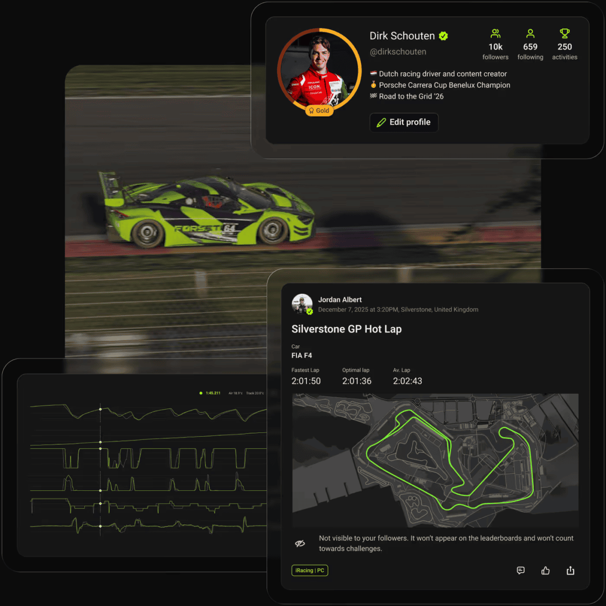 Forseti app corner-by-corner telemetry comparison screen in iRacing