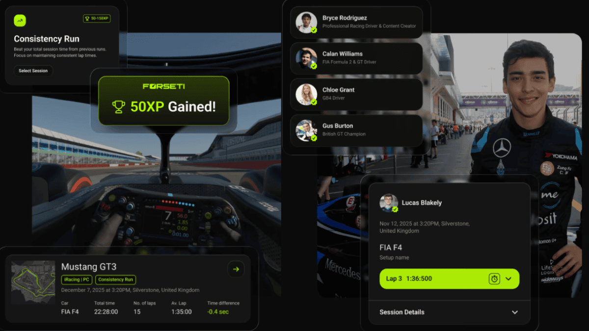 Forseti app iRacing telemetry dashboard showing driver performance data