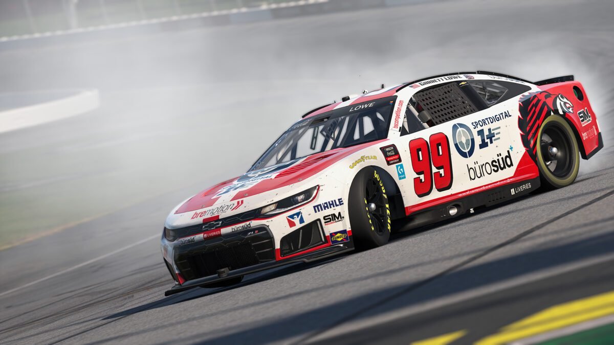 Garrett Lowe eNASCAR Iowa Race 5 winner celebrates sixth career win at Iowa Speedway