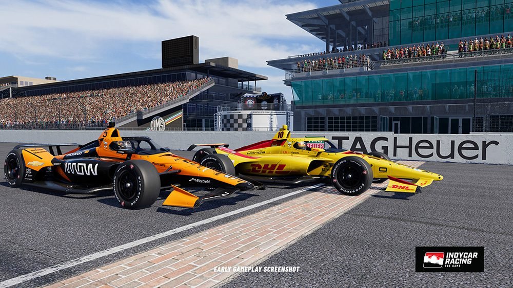 INDYCAR Racing The Game in-game screenshot showing NTT INDYCAR SERIES cars racing on track