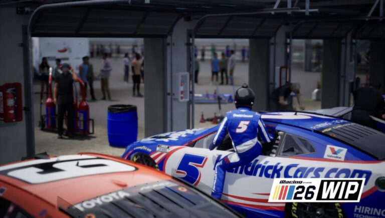 NASCAR 26 driver cutscene showing a NASCAR Cup Series driver getting into their car before a practice session