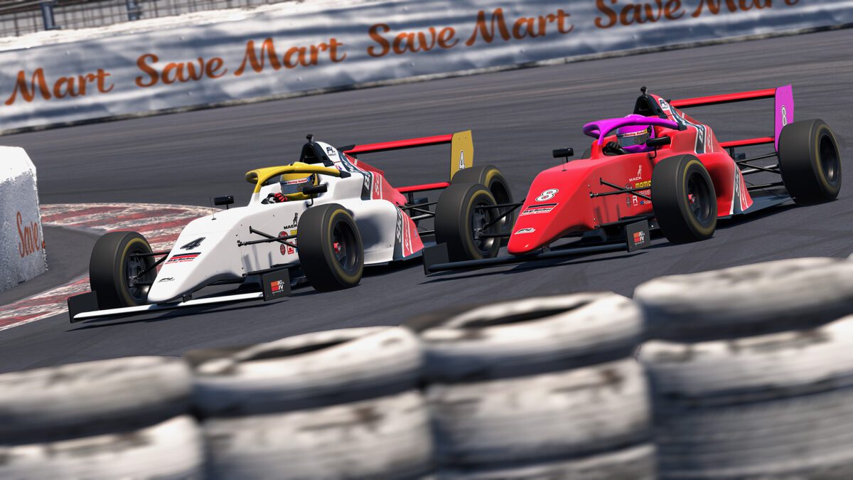Skip Barber Formula iRacing Series cars racing wheel-to-wheel at Sonoma Raceway during the 2026 season
