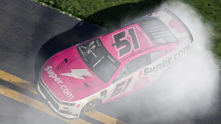 Garrett Manes celebrates his first career eNASCAR Coca-Cola iRacing Championship Series win at Daytona International Speedway in 2026