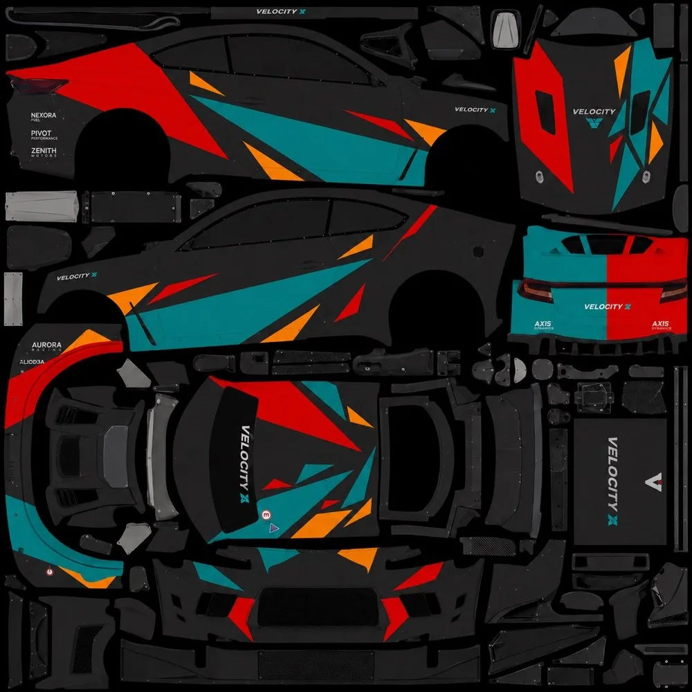 Ailivery UV template showing the painting process from blank to finished livery